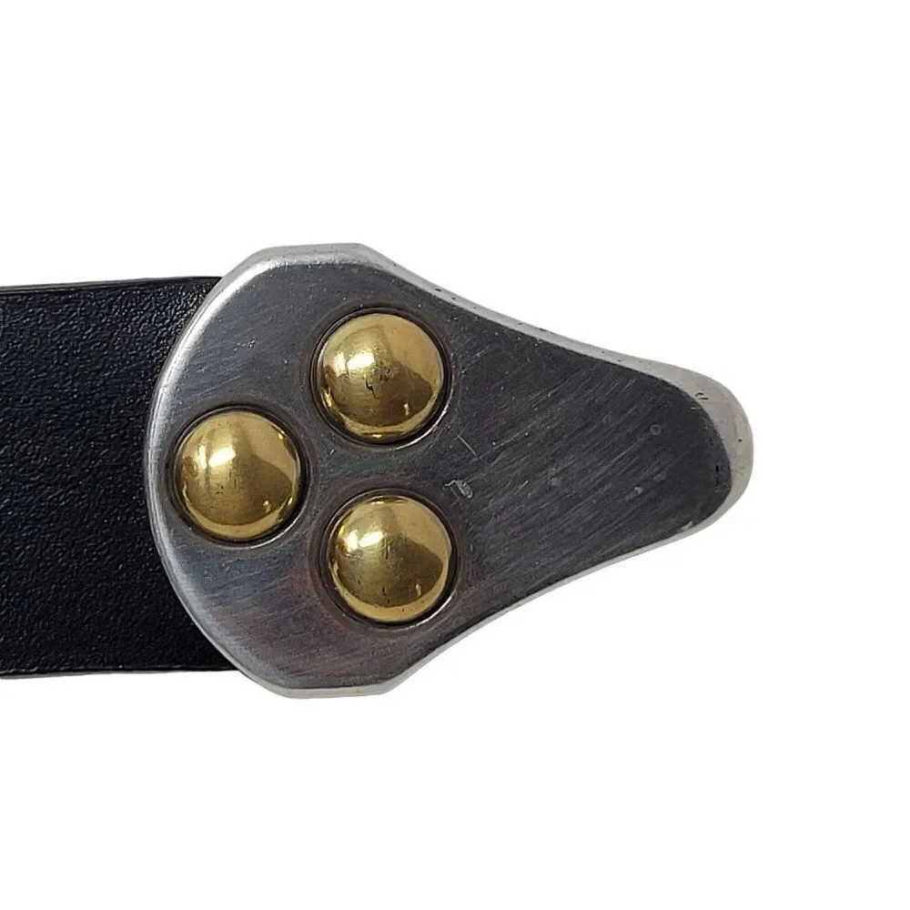 Chico’s Black Leather Off The Hip Adjustable Belt M Silver Gold Hook Buckle Punk